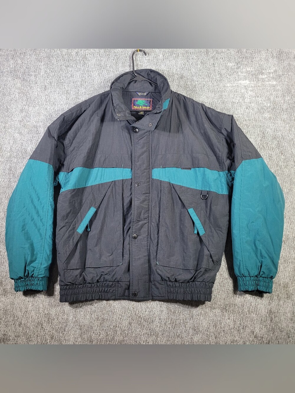 Vintage Field Stream Jacket Mens XL Long Colorblock Ski Puffer Coat Black Teal